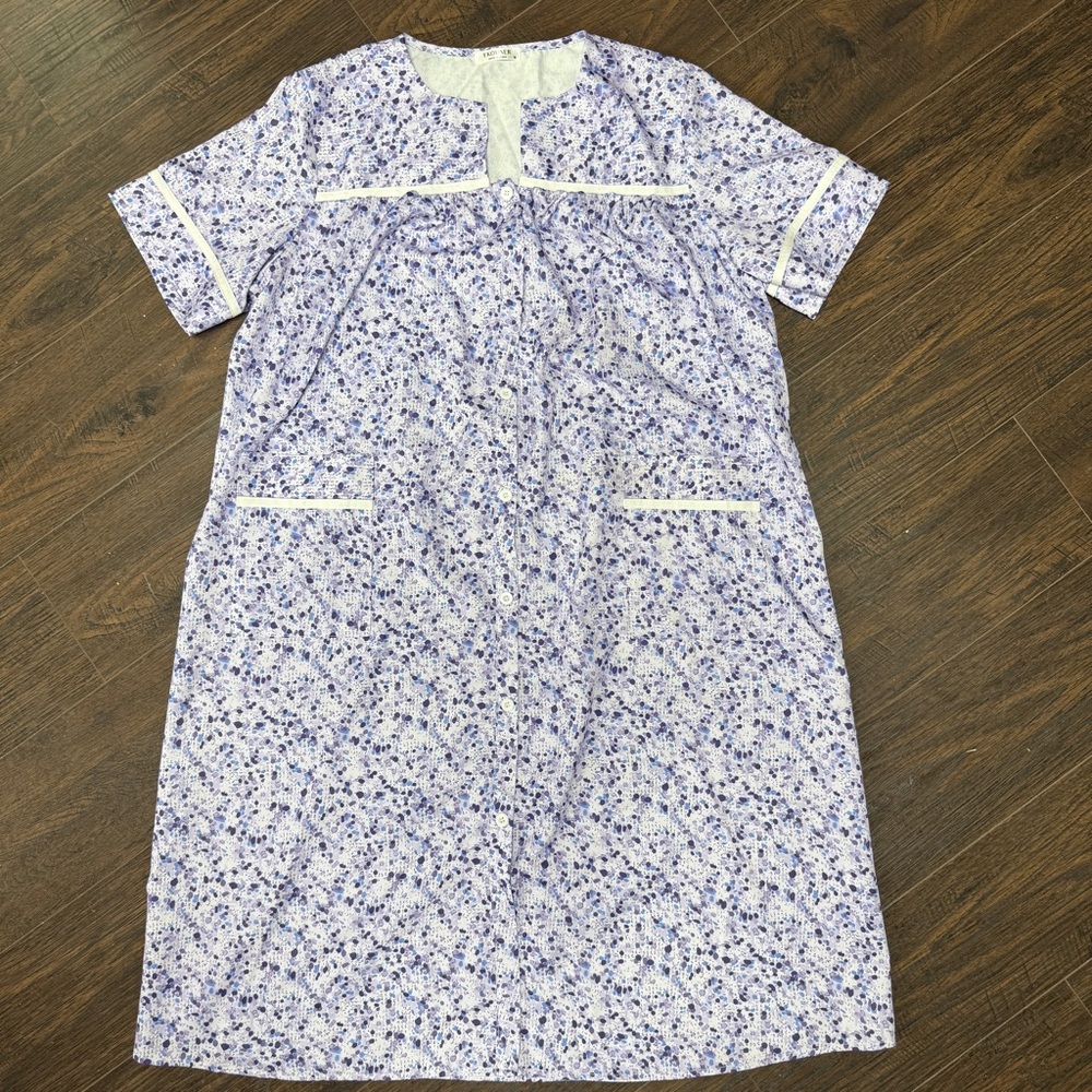 EKOUAER PURPLE FLORAL HOUSE DRESS COAT GOWN DUSTER ROBE LIGHT WEIGHT